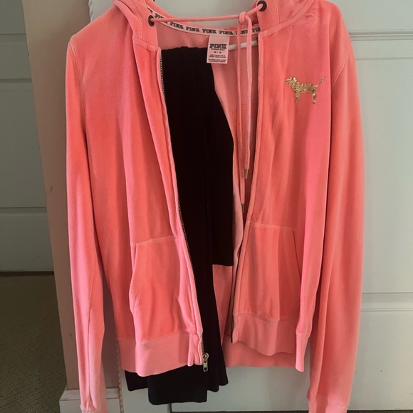 PINK Victoria's Secret Tops - PINK Victoria’s Secret Velour Track Top and matching boot-cut yoga bottoms